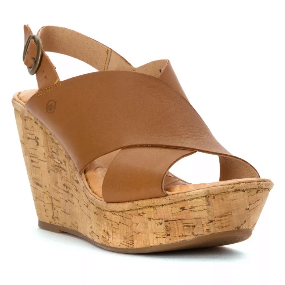 BORN Emmy wedge sandal cork heel open toe buckle